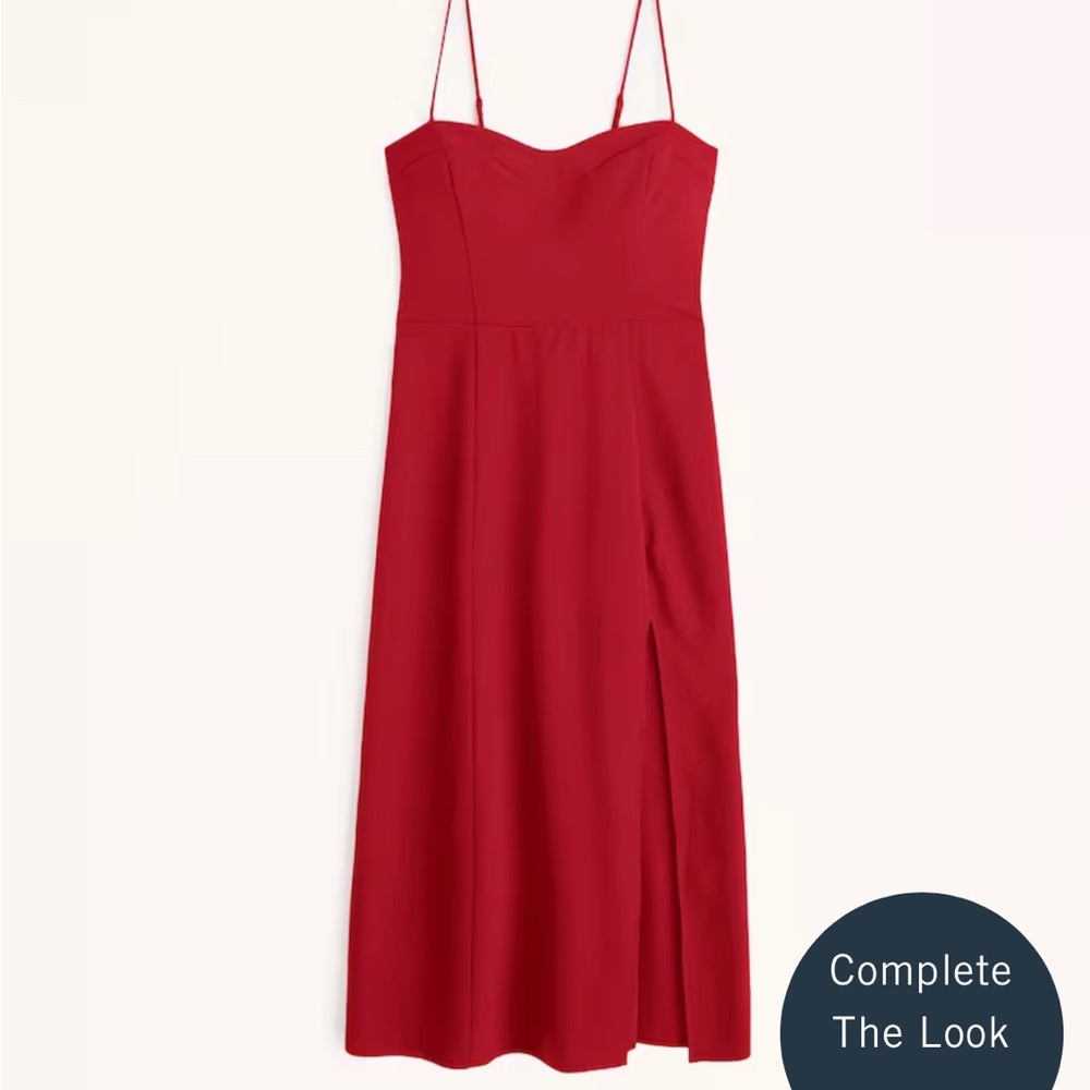 Abercrombie luxe crepe high slit midi dress red